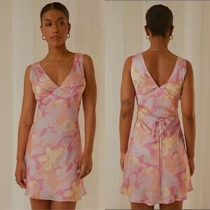 Peppermayo Dress Women 4 Pink Purple Psychedelic Audrey Vintage Slip V Neck Mini